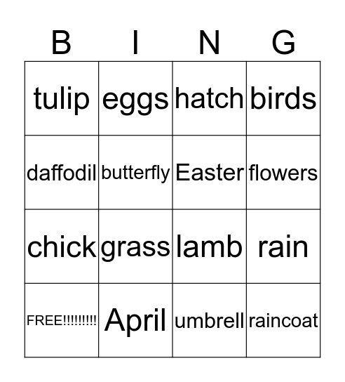 spring bingo Card