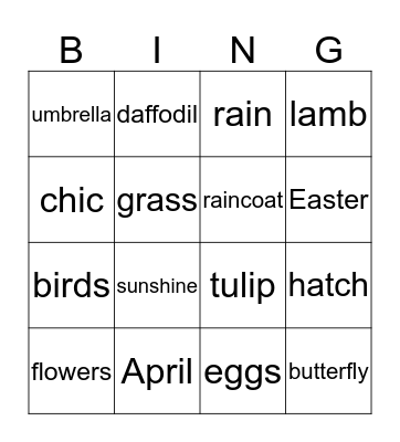 Spring Bingo Card