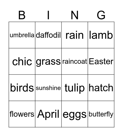 Spring Bingo Card