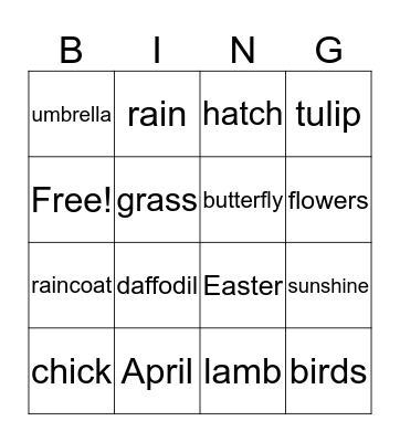 spring Bingo Card