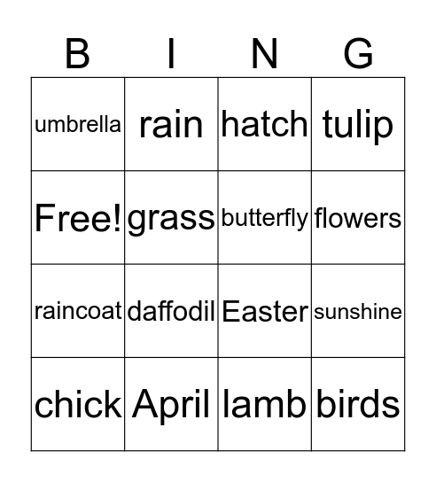 spring Bingo Card