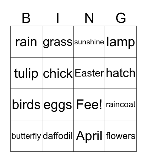 spring bingo Card