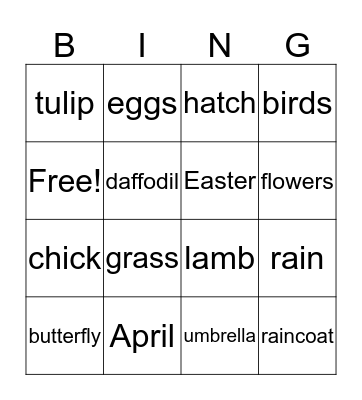 Spring Bingo Card