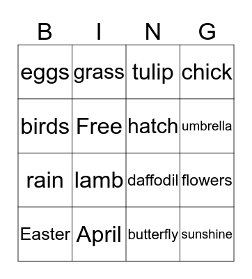 Spring Bingo Card