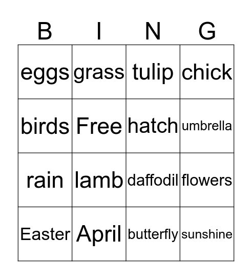 Spring Bingo Card