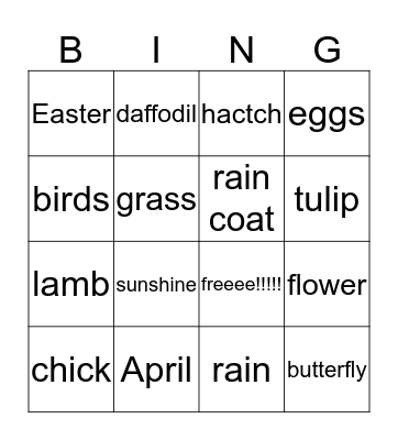 spring   Bingo Card