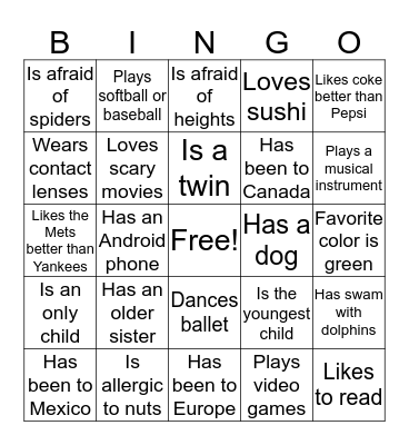 "GETTING TO KNOW YOU" BINGO Card