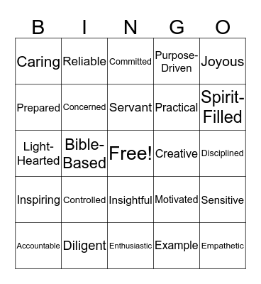 Be-Attitudes Bingo Card