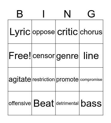 Music Vocabulary  Bingo Card