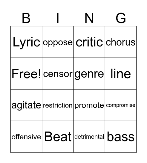 Music Vocabulary  Bingo Card