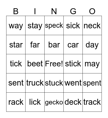 Syllable Bingo Card