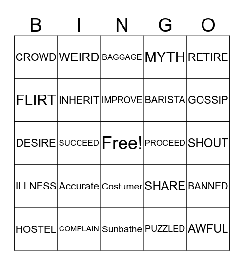 VOCAB BINGO Card