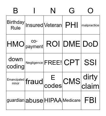Medical Coding and Billing  Bingo Card