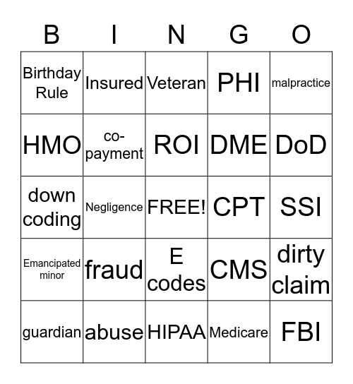 Medical Coding and Billing  Bingo Card