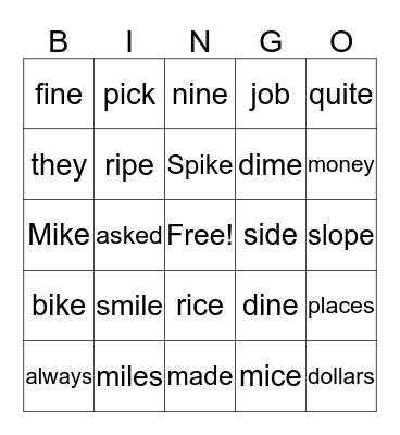 The Nice Mice Bingo Card