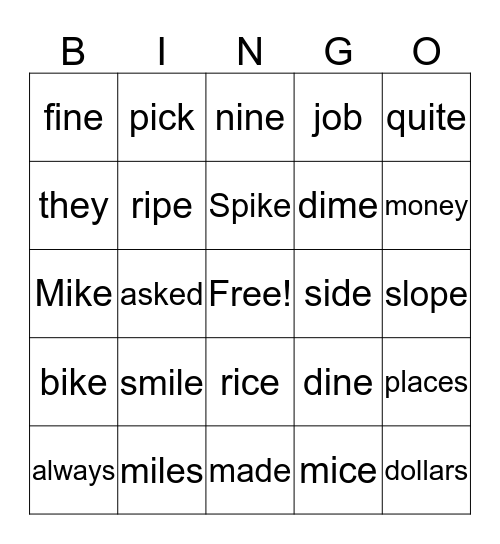 The Nice Mice Bingo Card