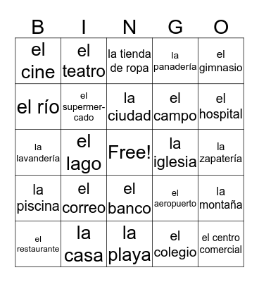 Los lugares - Places bingo! Bingo Card