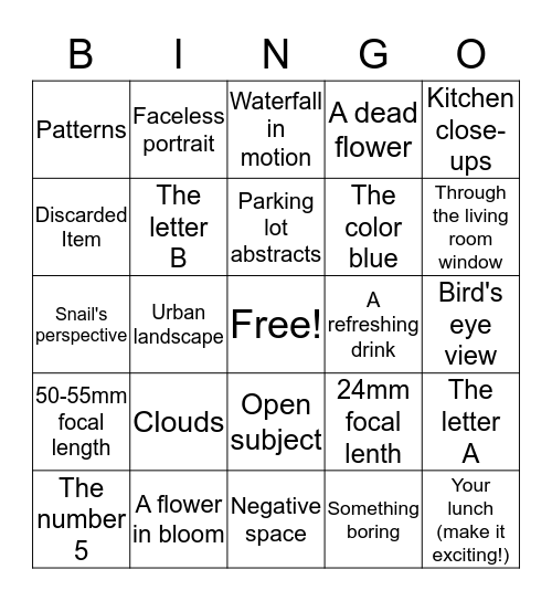 Extra Credit - ARTPH 305 Bingo Card