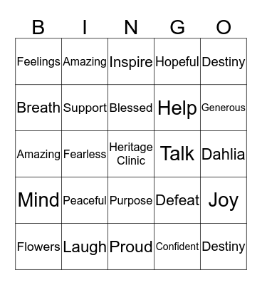 Heritage Clinic  Bingo Card