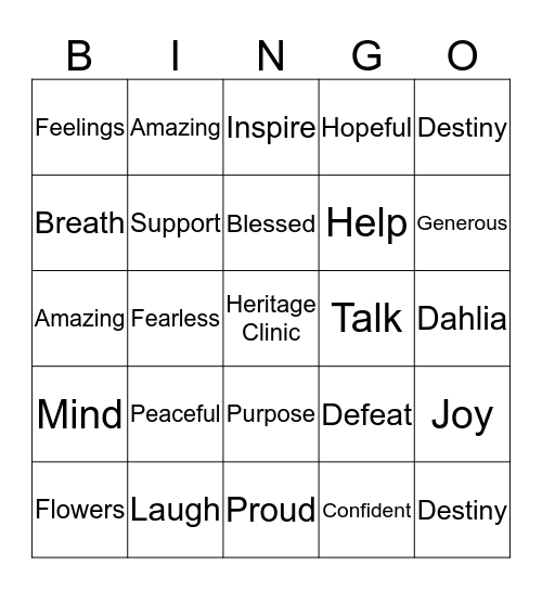 Heritage Clinic  Bingo Card