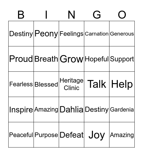 Heritage Clinic  Bingo Card