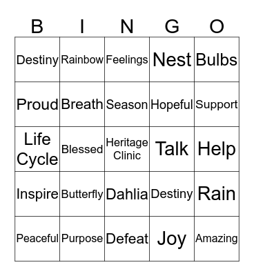 Heritage Clinic  Bingo Card