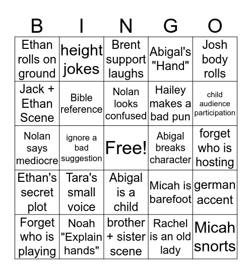 Improv Now  Bingo Card