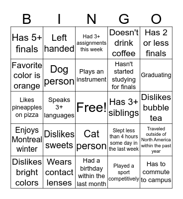 Untitled Bingo Card