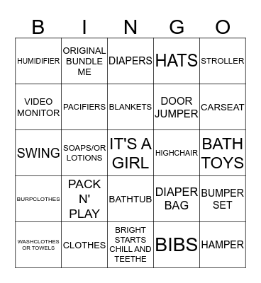 KRISTINA'S BABY SHOWER Bingo Card