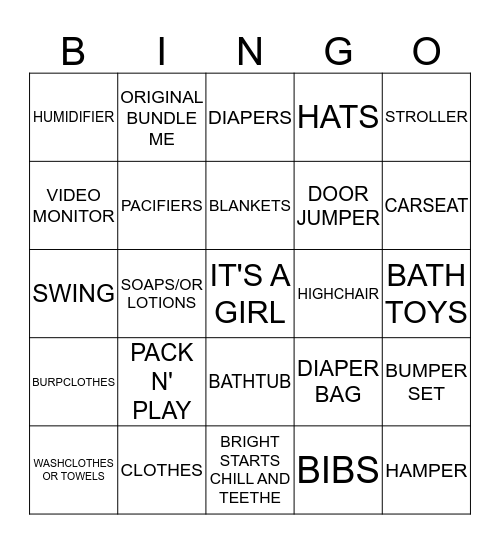 KRISTINA'S BABY SHOWER Bingo Card