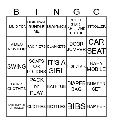 KRISTINA'S BABY SHOWER Bingo Card