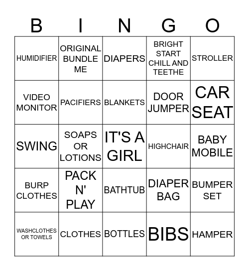 KRISTINA'S BABY SHOWER Bingo Card