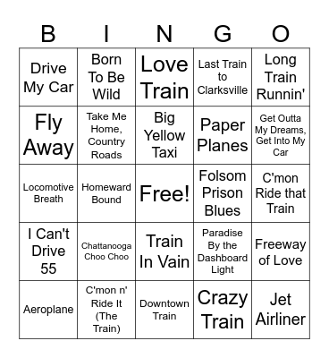 Planes Trains Autos Bingo Card
