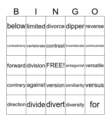 Vocabulary Lesson 10 Bingo Card