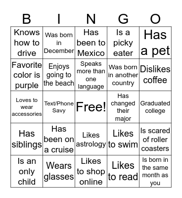 Find Someone Who... Bingo Card