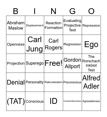 Personality  Bingo Card