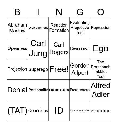 Personality  Bingo Card