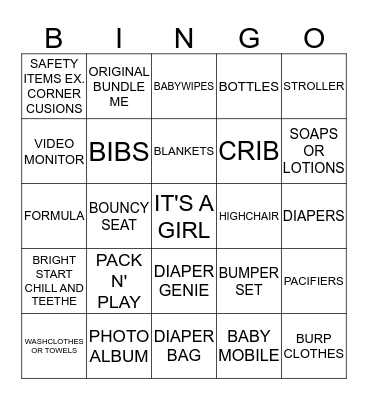 KRISTINA'S BABY SHOWER Bingo Card