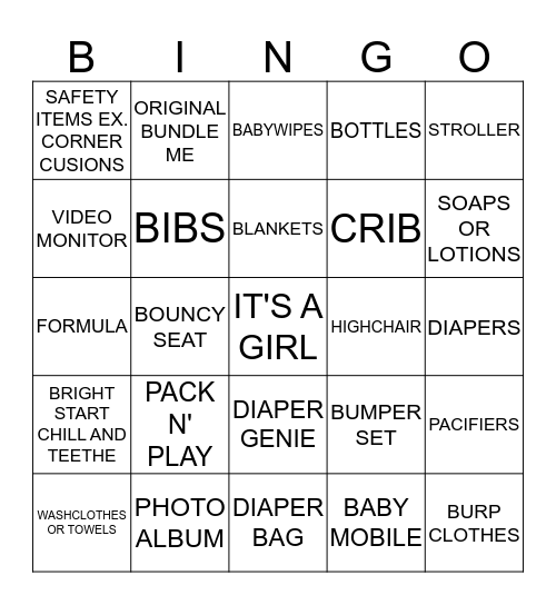 KRISTINA'S BABY SHOWER Bingo Card