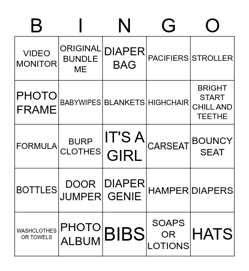 KRISTINA'S BABY SHOWER Bingo Card