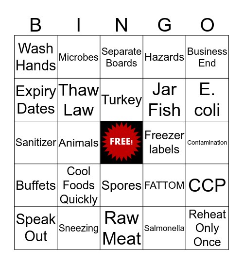 Safe Foods Bingo Card