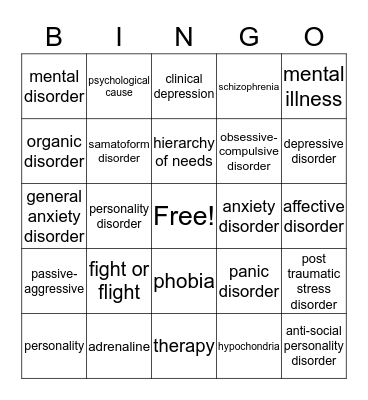 Recovery Bingo Card