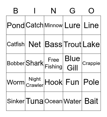 Fishing Bingo Card
