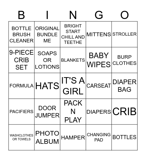 KRISTINA'S BABY SHOWER Bingo Card