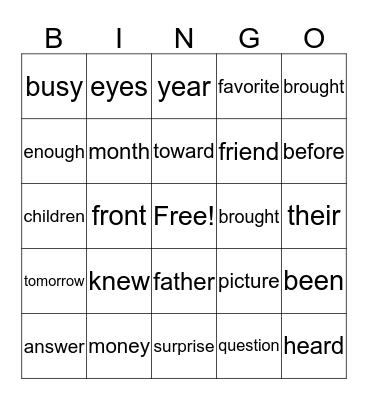 Grade 1 - May Bingo Card