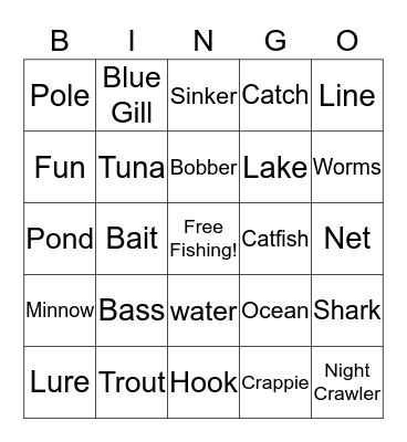 Fishing Bingo Card