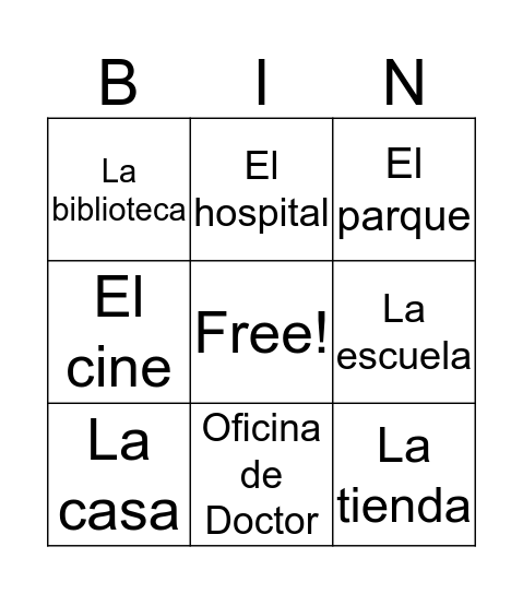 Los Lugares Bingo Card