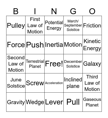 Science Bingo Card