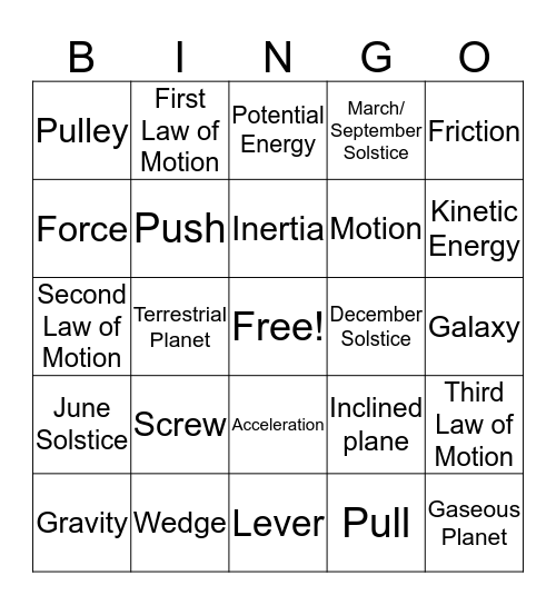 Science Bingo Card
