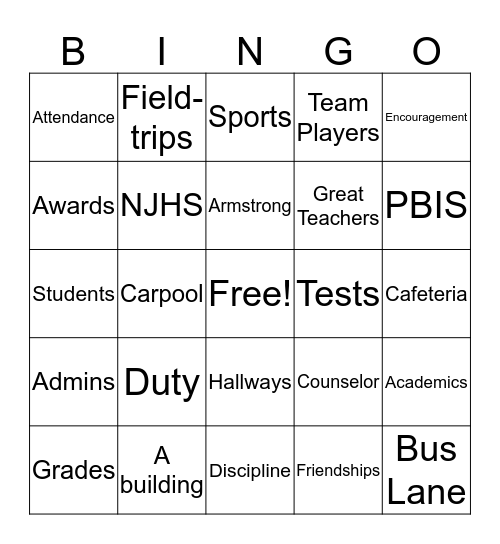 7th Grade Bingo Card